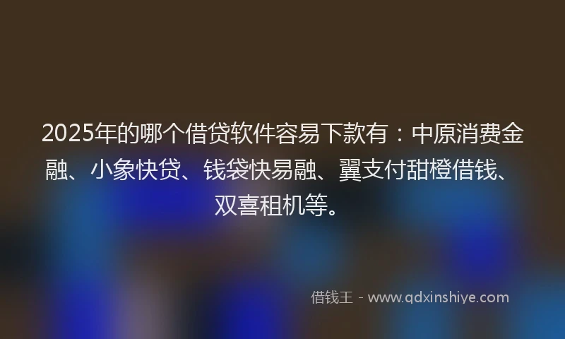 2025年的哪个借贷软件容易下款有：中原消费金融、小象快贷、钱袋快易融、翼支付甜橙借钱、双喜租机等。