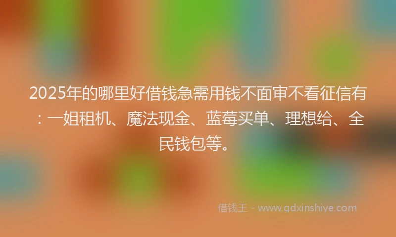 2025年的哪里好借钱急需用钱不面审不看征信有：一姐租机、魔法现金、蓝莓买单、理想给、全民钱包等。