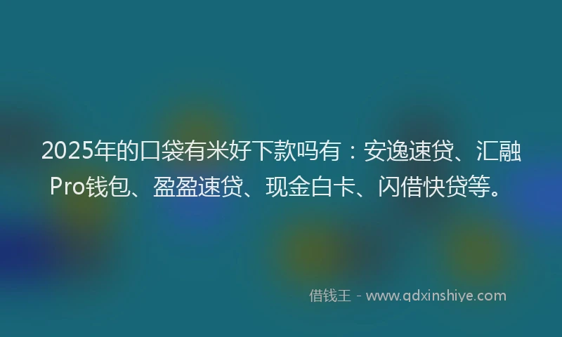 2025年的口袋有米好下款吗有：安逸速贷、汇融Pro钱包、盈盈速贷、现金白卡、闪借快贷等。