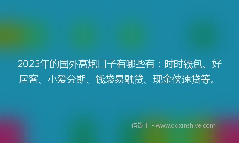 2025年的国外高炮口子有哪些有：时时钱包、好居客、小爱分期、钱袋易融贷、现金侠速贷等。