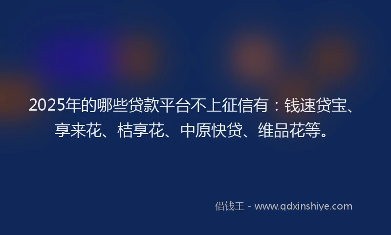 2025年的哪些贷款平台不上征信有：钱速贷宝、享来花、桔享花、中原快贷、维品花等。