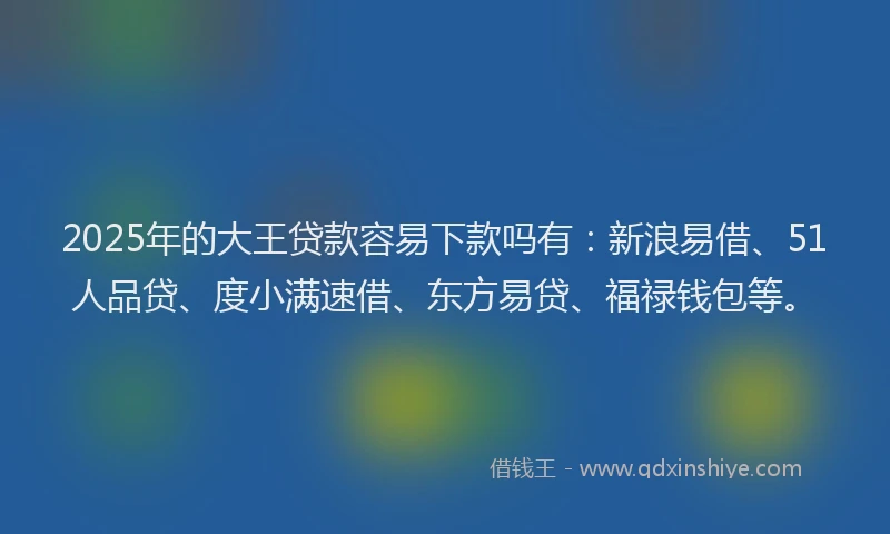 2025年的大王贷款容易下款吗有：新浪易借、51人品贷、度小满速借、东方易贷、福禄钱包等。