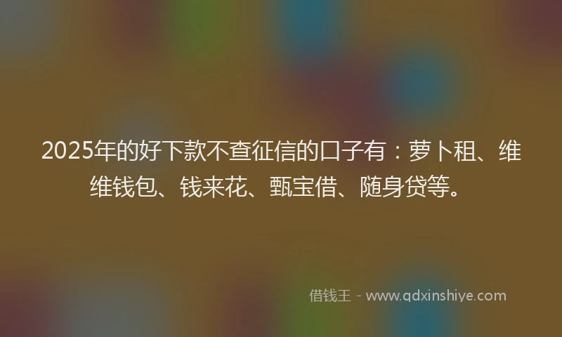 2025年的好下款不查征信的口子有：萝卜租、维维钱包、钱来花、甄宝借、随身贷等。