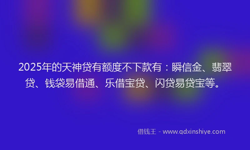 2025年的天神贷有额度不下款有：瞬信金、翡翠贷、钱袋易借通、乐借宝贷、闪贷易贷宝等。