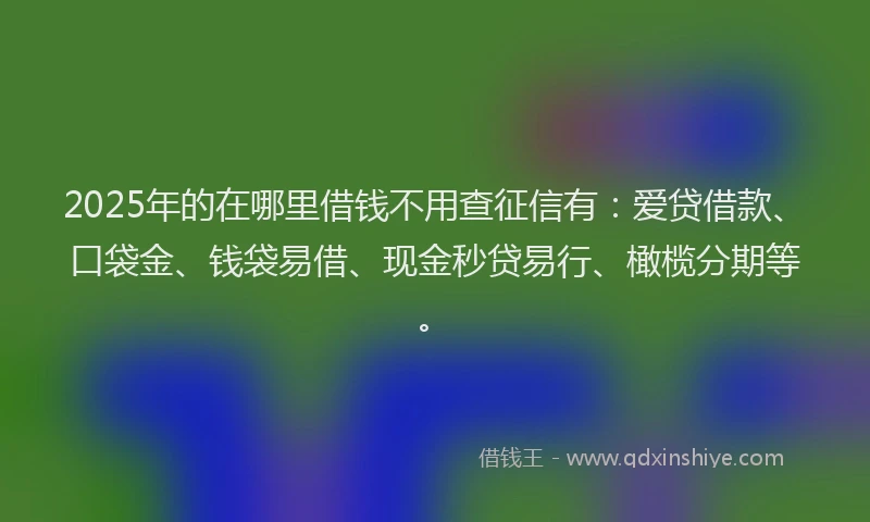 2025年的在哪里借钱不用查征信有：爱贷借款、口袋金、钱袋易借、现金秒贷易行、橄榄分期等。