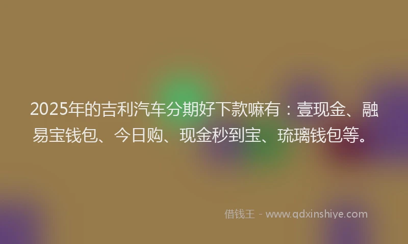 2025年的吉利汽车分期好下款嘛有：壹现金、融易宝钱包、今日购、现金秒到宝、琉璃钱包等。