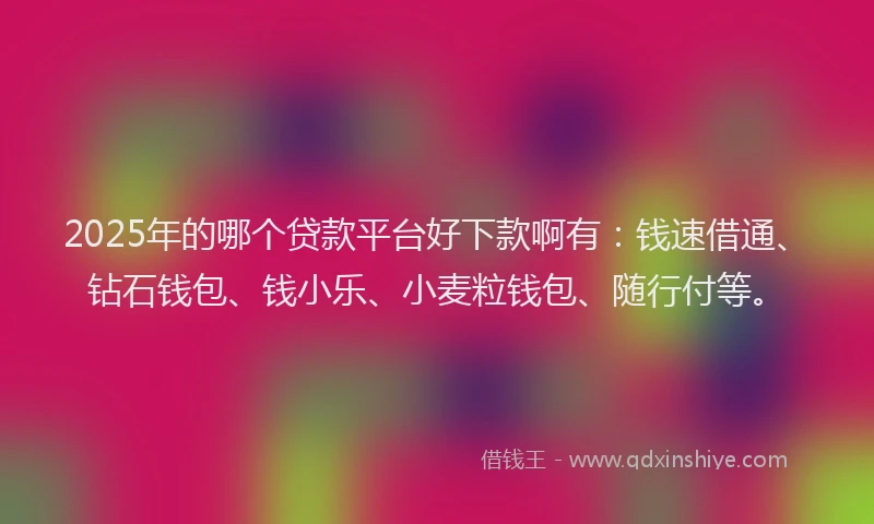 2025年的哪个贷款平台好下款啊有：钱速借通、钻石钱包、钱小乐、小麦粒钱包、随行付等。