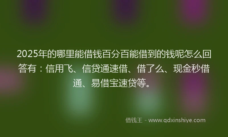 2025年的哪里能借钱百分百能借到的钱呢怎么回答有：信用飞、信贷通速借、借了么、现金秒借通、易借宝速贷等。