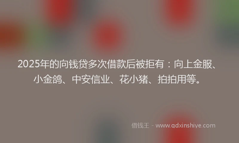 2025年的向钱贷多次借款后被拒有：向上金服、小金鸽、中安信业、花小猪、拍拍用等。