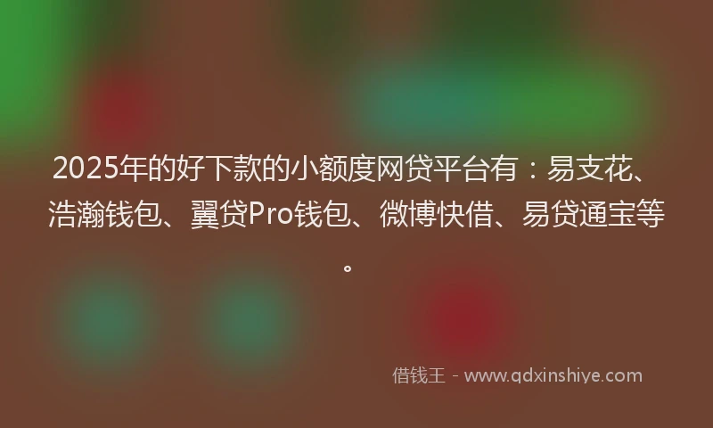 2025年的好下款的小额度网贷平台有：易支花、浩瀚钱包、翼贷Pro钱包、微博快借、易贷通宝等。