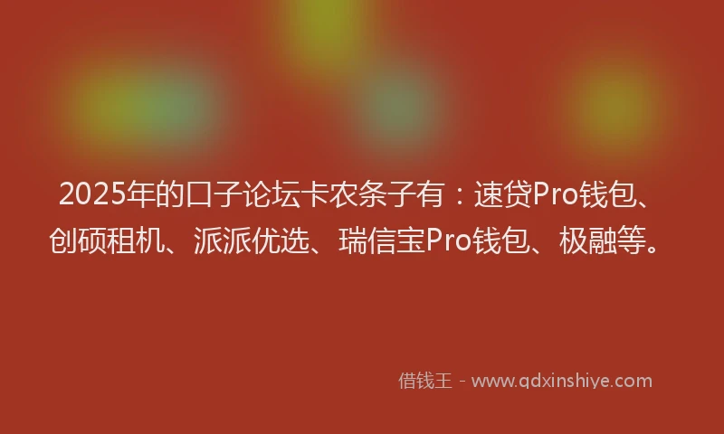 2025年的口子论坛卡农条子有：速贷Pro钱包、创硕租机、派派优选、瑞信宝Pro钱包、极融等。