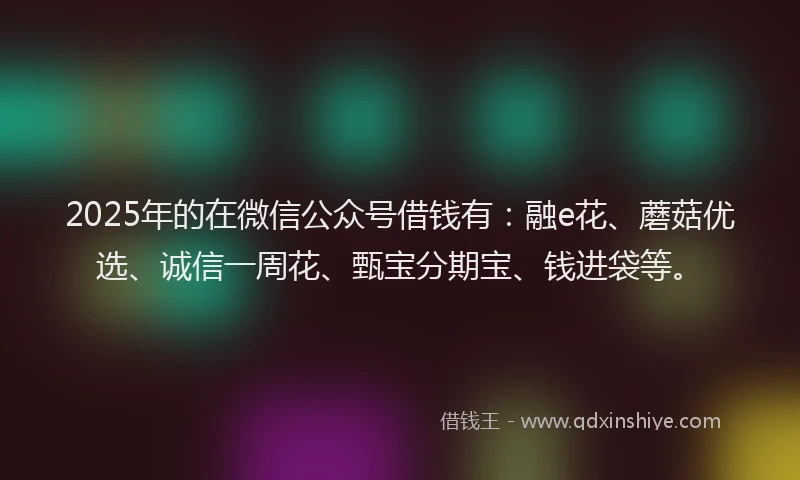 2025年的在微信公众号借钱有：融e花、蘑菇优选、诚信一周花、甄宝分期宝、钱进袋等。