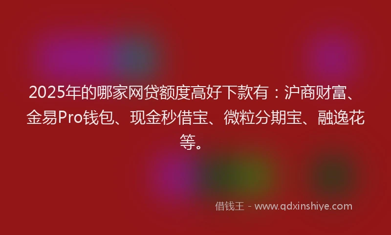 2025年的哪家网贷额度高好下款有：沪商财富、金易Pro钱包、现金秒借宝、微粒分期宝、融逸花等。