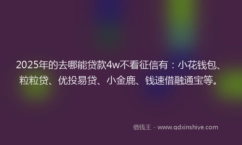 2025年的去哪能贷款4w不看征信有：小花钱包、粒粒贷、优投易贷、小金鹿、钱速借融通宝等。