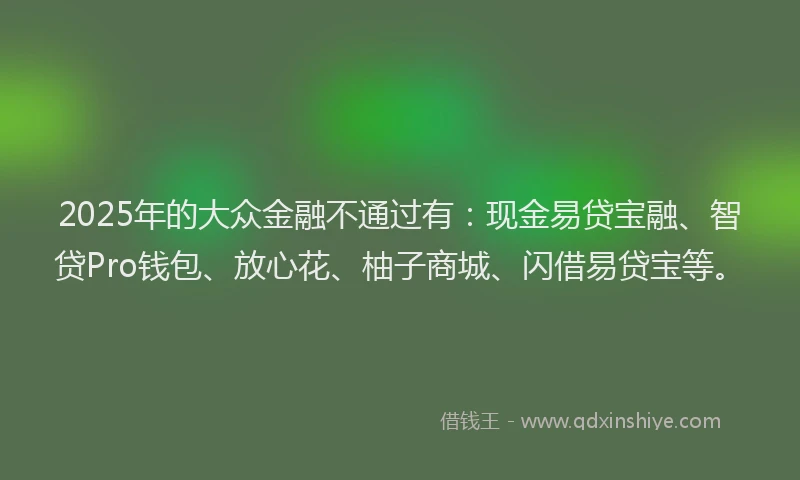2025年的大众金融不通过有：现金易贷宝融、智贷Pro钱包、放心花、柚子商城、闪借易贷宝等。