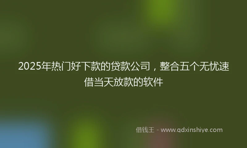 2025年热门好下款的贷款公司，整合五个无忧速借当天放款的软件