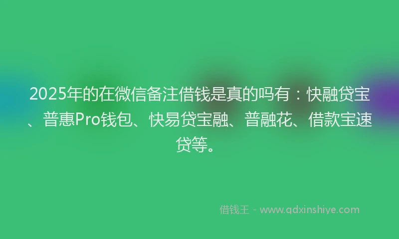 2025年的在微信备注借钱是真的吗有：快融贷宝、普惠Pro钱包、快易贷宝融、普融花、借款宝速贷等。