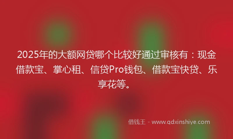 2025年的大额网贷哪个比较好通过审核有：现金借款宝、掌心租、信贷Pro钱包、借款宝快贷、乐享花等。