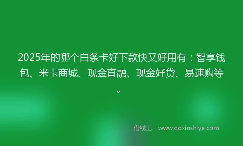 2025年的哪个白条卡好下款快又好用有：智享钱包、米卡商城、现金直融、现金好贷、易速购等。