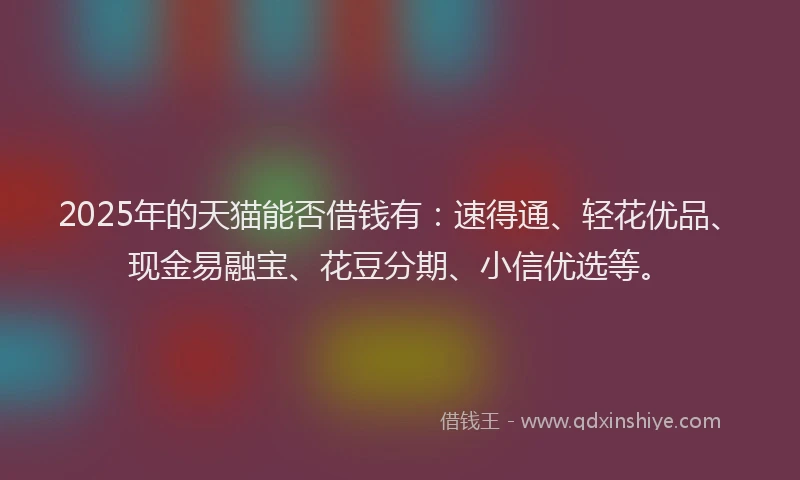 2025年的天猫能否借钱有：速得通、轻花优品、现金易融宝、花豆分期、小信优选等。