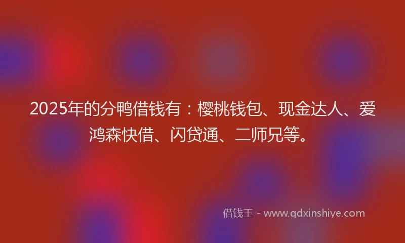 2025年的分鸭借钱有：樱桃钱包、现金达人、爱鸿森快借、闪贷通、二师兄等。