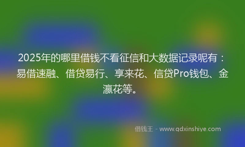 2025年的哪里借钱不看征信和大数据记录呢有：易借速融、借贷易行、享来花、信贷Pro钱包、金瀛花等。