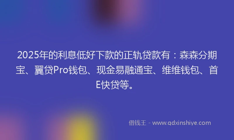 2025年的利息低好下款的正轨贷款有：森森分期宝、翼贷Pro钱包、现金易融通宝、维维钱包、首E快贷等。