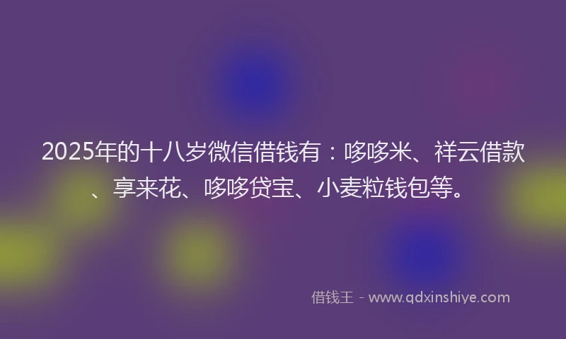 2025年的十八岁微信借钱有：哆哆米、祥云借款、享来花、哆哆贷宝、小麦粒钱包等。