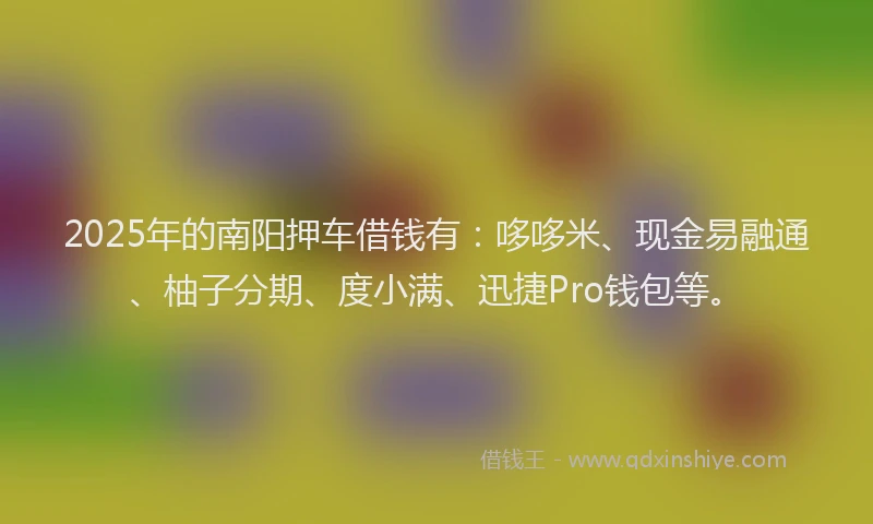 2025年的南阳押车借钱有：哆哆米、现金易融通、柚子分期、度小满、迅捷Pro钱包等。