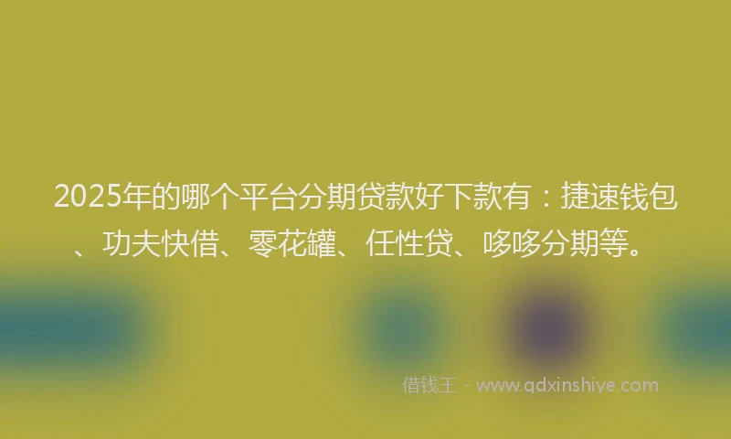 2025年的哪个平台分期贷款好下款有：捷速钱包、功夫快借、零花罐、任性贷、哆哆分期等。