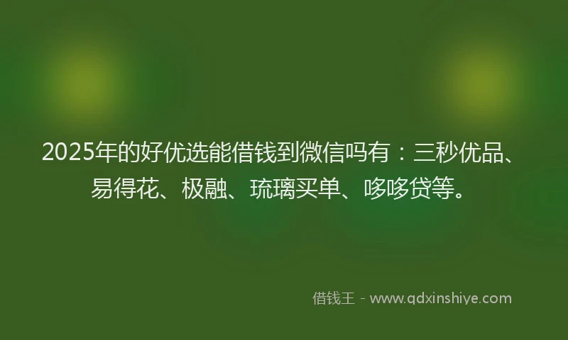 2025年的好优选能借钱到微信吗有：三秒优品、易得花、极融、琉璃买单、哆哆贷等。