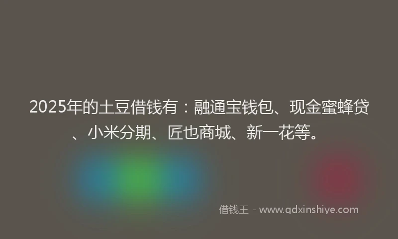 2025年的土豆借钱有：融通宝钱包、现金蜜蜂贷、小米分期、匠也商城、新一花等。