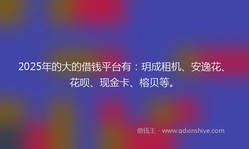 2025年的大的借钱平台有：玥成租机、安逸花、花呗、现金卡、榕贝等。