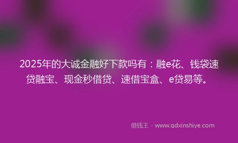 2025年的大诚金融好下款吗有：融e花、钱袋速贷融宝、现金秒借贷、速借宝盒、e贷易等。