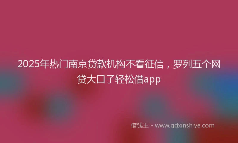 2025年热门南京贷款机构不看征信，罗列五个网贷大口子轻松借app