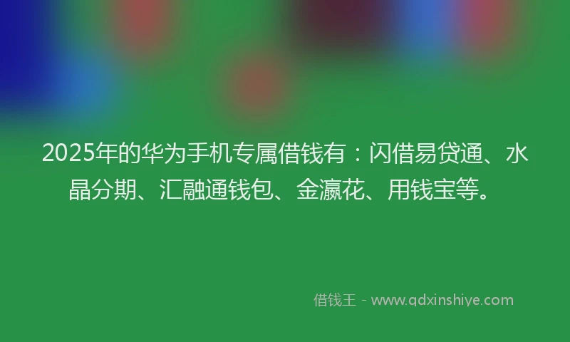 2025年的华为手机专属借钱有：闪借易贷通、水晶分期、汇融通钱包、金瀛花、用钱宝等。