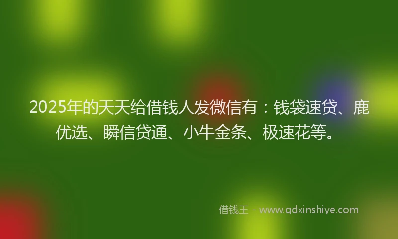 2025年的天天给借钱人发微信有：钱袋速贷、鹿优选、瞬信贷通、小牛金条、极速花等。