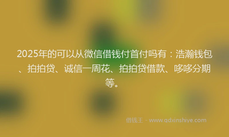 2025年的可以从微信借钱付首付吗有：浩瀚钱包、拍拍贷、诚信一周花、拍拍贷借款、哆哆分期等。