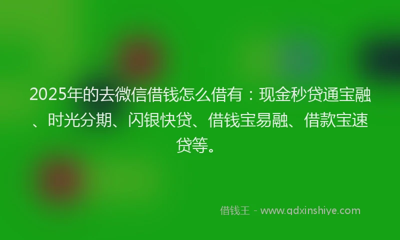 2025年的去微信借钱怎么借有：现金秒贷通宝融、时光分期、闪银快贷、借钱宝易融、借款宝速贷等。