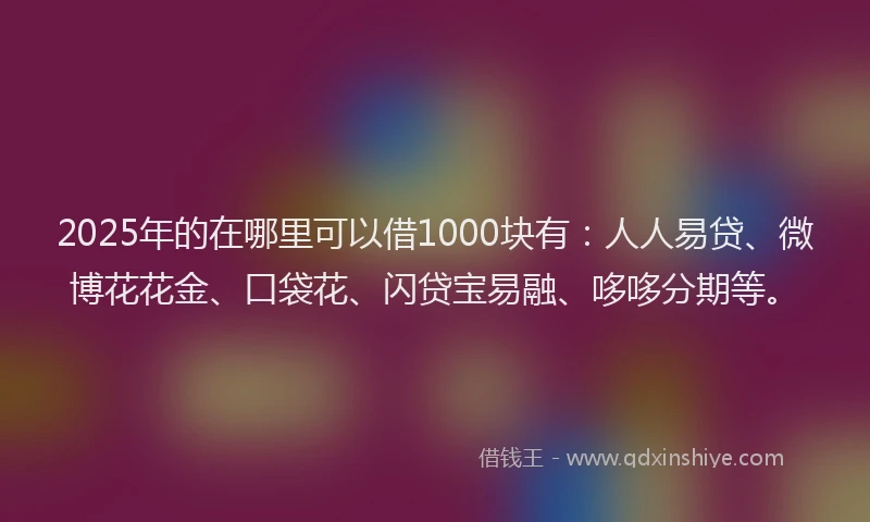 2025年的在哪里可以借1000块有：人人易贷、微博花花金、口袋花、闪贷宝易融、哆哆分期等。