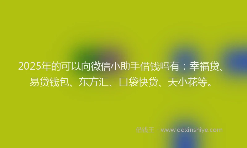 2025年的可以向微信小助手借钱吗有：幸福贷、易贷钱包、东方汇、口袋快贷、天小花等。