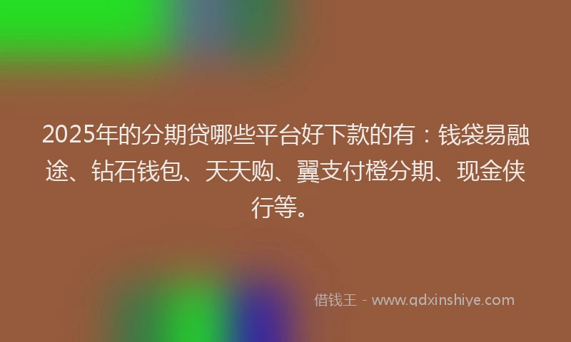 2025年的分期贷哪些平台好下款的有：钱袋易融途、钻石钱包、天天购、翼支付橙分期、现金侠行等。