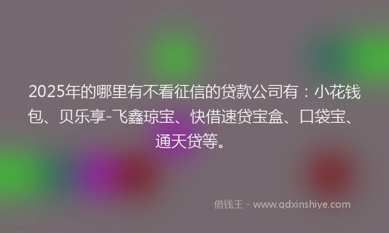 2025年的哪里有不看征信的贷款公司有：小花钱包、贝乐享-飞鑫琼宝、快借速贷宝盒、口袋宝、通天贷等。
