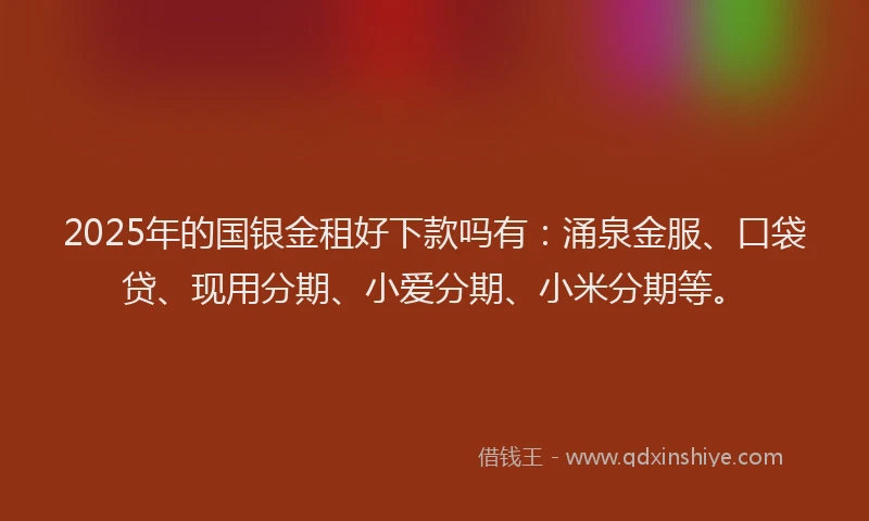 2025年的国银金租好下款吗有：涌泉金服、口袋贷、现用分期、小爱分期、小米分期等。