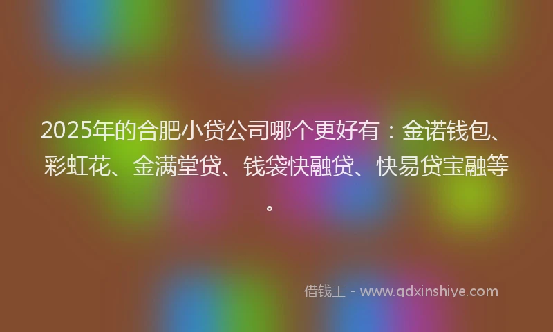 2025年的合肥小贷公司哪个更好有：金诺钱包、彩虹花、金满堂贷、钱袋快融贷、快易贷宝融等。