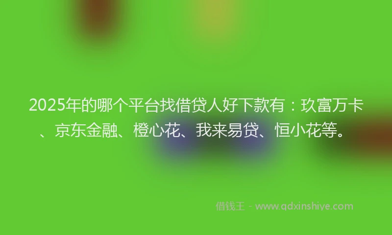 2025年的哪个平台找借贷人好下款有：玖富万卡、京东金融、橙心花、我来易贷、恒小花等。