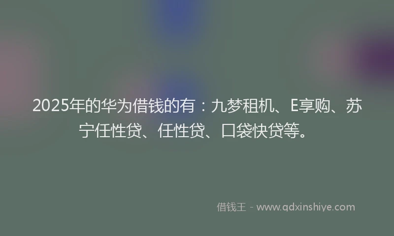 2025年的华为借钱的有：九梦租机、E享购、苏宁任性贷、任性贷、口袋快贷等。