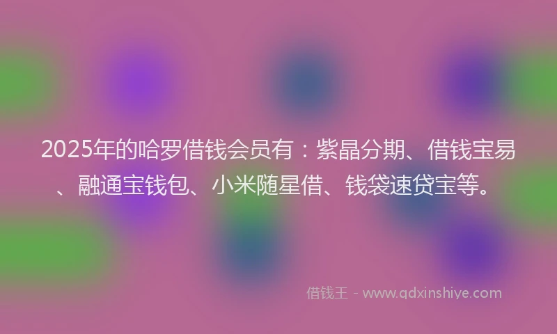 2025年的哈罗借钱会员有：紫晶分期、借钱宝易、融通宝钱包、小米随星借、钱袋速贷宝等。