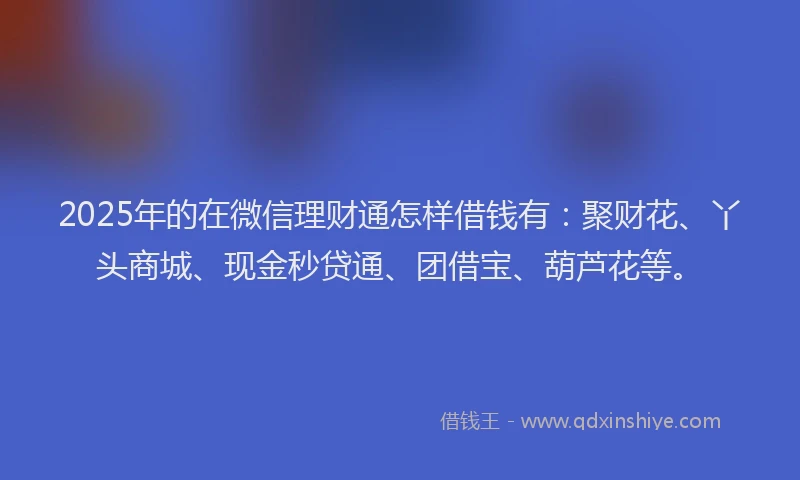 2025年的在微信理财通怎样借钱有：聚财花、丫头商城、现金秒贷通、团借宝、葫芦花等。