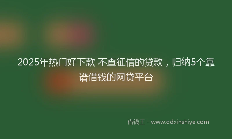 2025年热门好下款 不查征信的贷款，归纳5个靠谱借钱的网贷平台